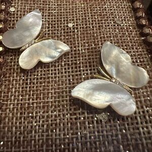 STUNNING  GOLD FILLED MOTHER OF PEARL BUTTERFLY EARRINGS WITH WHITE CZ